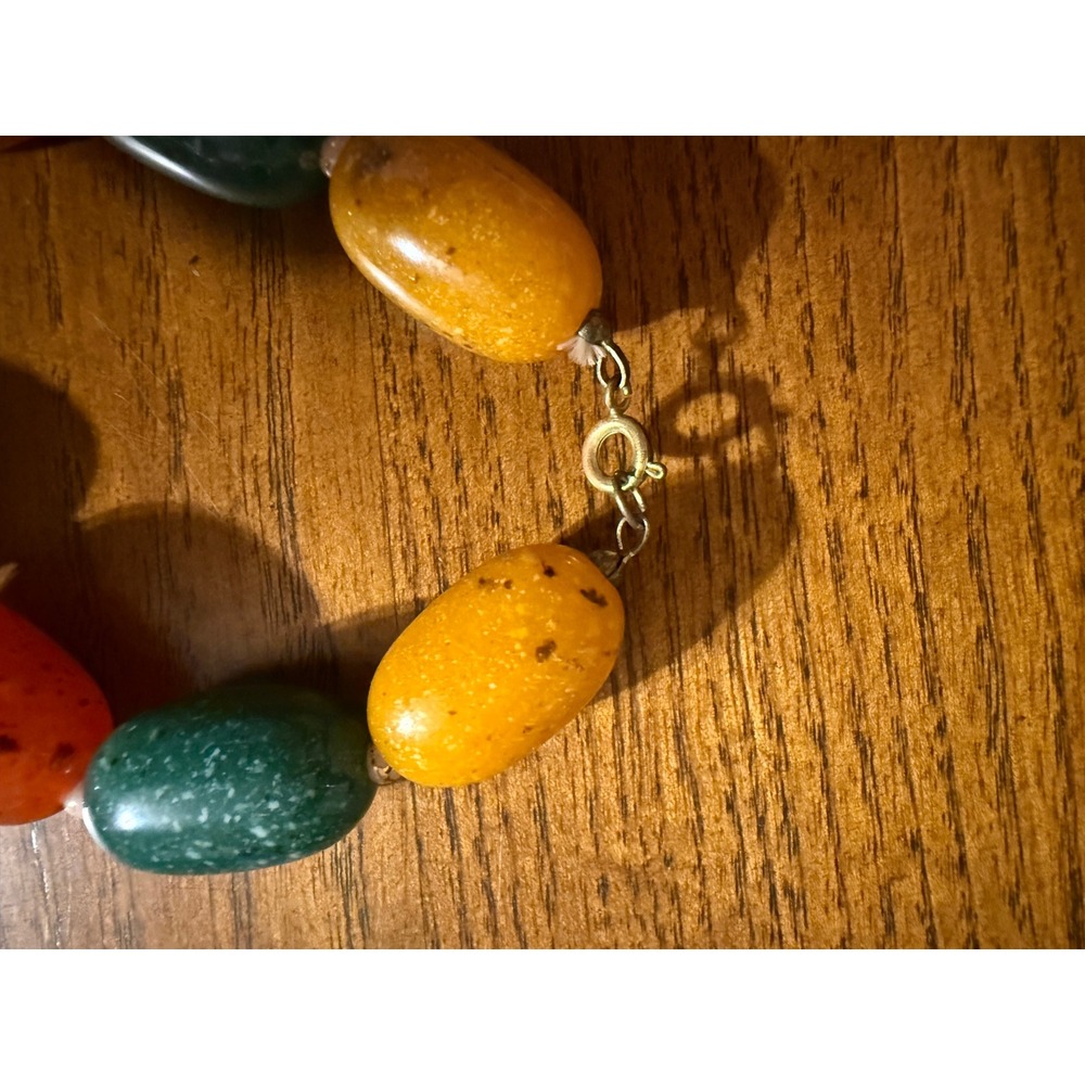 Vintage Chunky Multi Color Oval Bead Necklace Green Yellow Orange 29 Inch - Picture 3 of 7